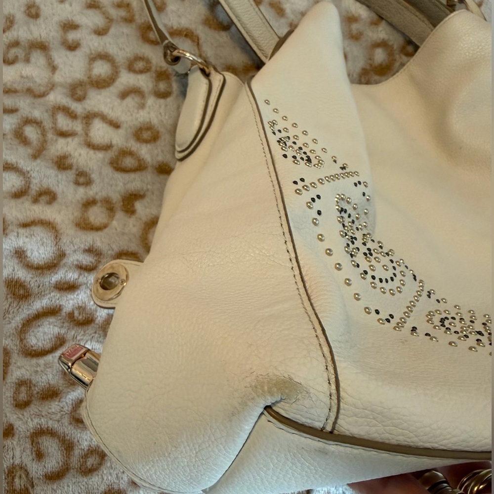 Coach Cream Shoulder Bag Leather 2015 Limited Edition Gold Stud - Picture 12 of 14